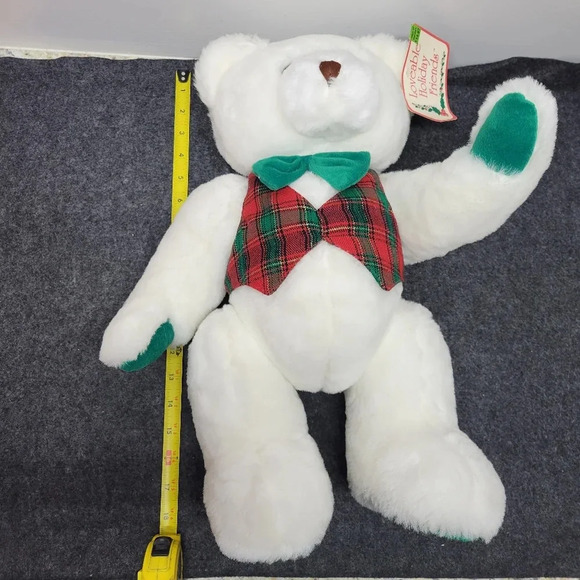 "Vintage T.L. Toys Loveable Holiday Friends Christmas Bear White Plush Male Bear - Picture 5 of 15